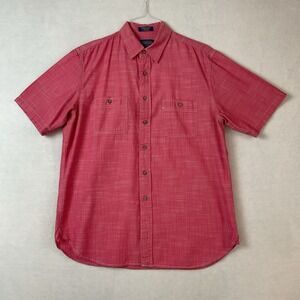 Pendleton Berkeley Shirt Mens L Red Cotton Chambray Short Sleeve Button Up